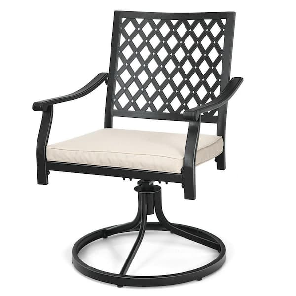 Gymax 2-Piece Patio 360-Degree Swivel Metal Outdoor Dining Chair Lattice  Rocker Armrest with Beige Cushion GYM09259 - The Home Depot