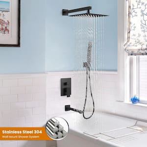 2-Handle 2-Spray Handheld Tub and Shower Faucet with 8 in. Shower Head Combo in Matte Black (Valve Included)