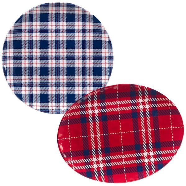 Patriotic Plaid 2-Piece Multi-Colored Melamine Platter Set Service for 2