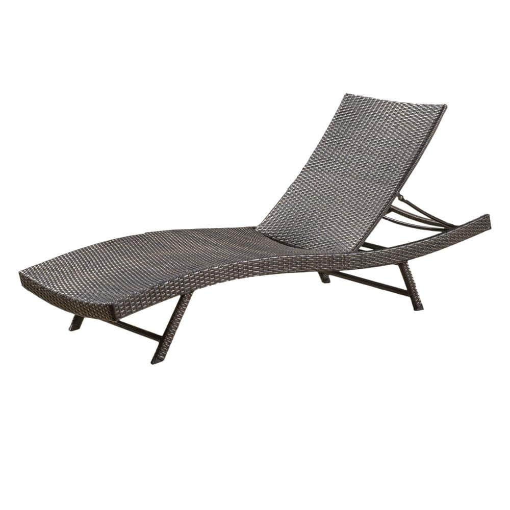 Kauai Multi-Brown 1-Piece Faux Rattan Outdoor Chaise Lounge -  Noble House, 5442