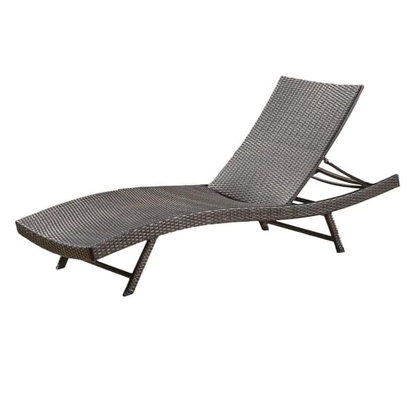 Noble House Kauai Multi-Brown 1-Piece Faux Rattan Outdoor Chaise Lounge
