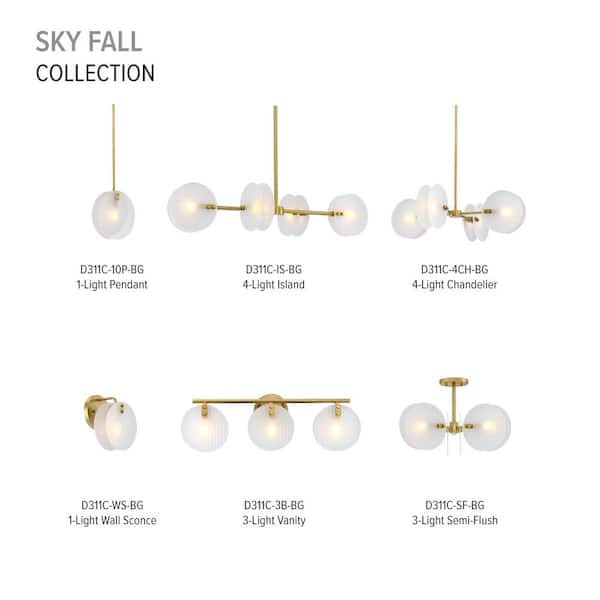 Designers Fountain - Sky 60-Watt 1-Light Brushed Gold Transitional Pendant Light with Etched Fluted Glass Shade and No Bulbs Included