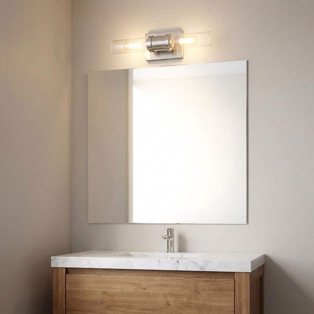 Keaton 5 in. W x 16 in. H 2-Light Brushed Nickel Bathroom Wall Sconce with Clear Fluted Glass Shades price history on PriceWatchPro