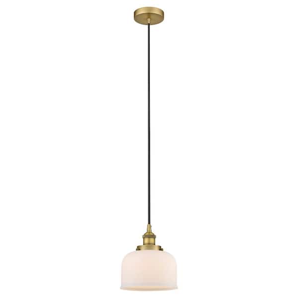 Innovations Bell 60-Watt 1-Light Brushed Brass Standard Mini Pendant Light with Painted Glass Shade, No Bulbs Included
