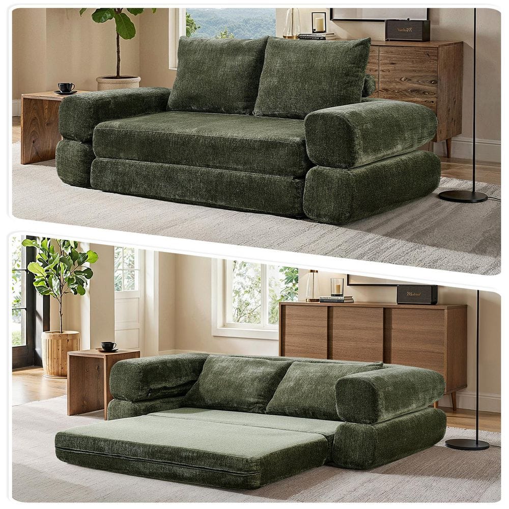 80.7 in. Olive Green Chenille Queen Size Sofa Bed for Living Rooms price history on PriceWatchPro