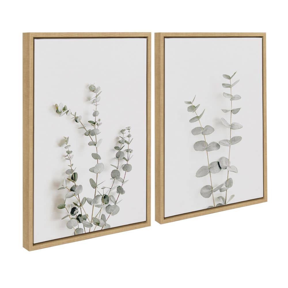 Set of 2 Neutral Botanical Canvas Prints with Natural Frames