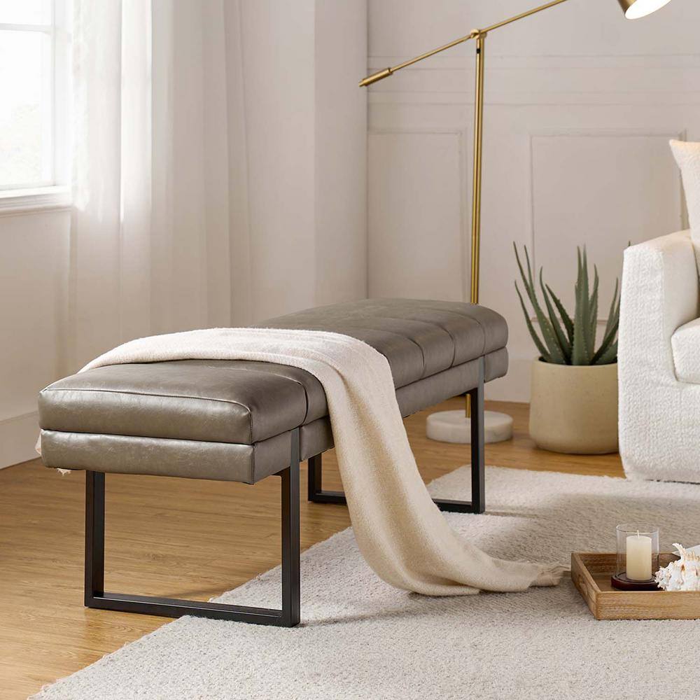Leander Camel 52.5 in.W Modern Industrial Channel Tufted Upholstered Bench with Metal Legs - thumbnail 9