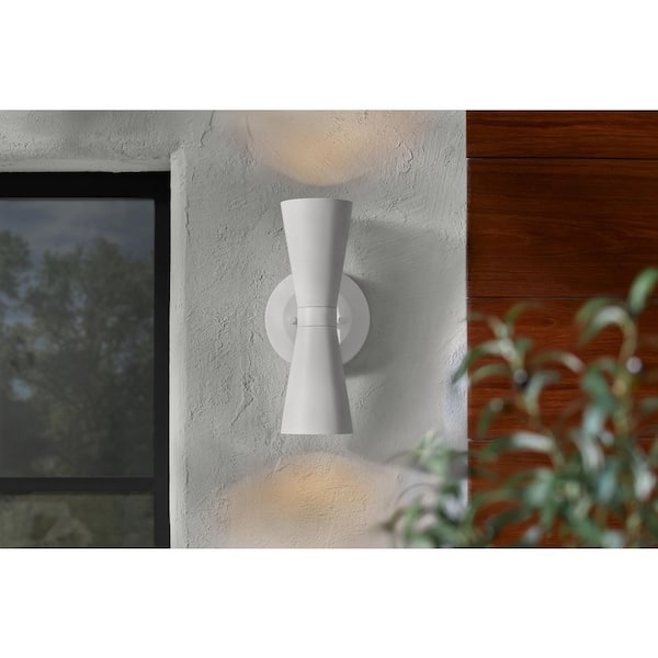 Albert 12.75 in. White Damp-Rated Coach Outdoor Wall Lamp with Dusk to Dawn Photo Cell