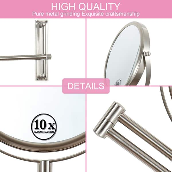 JimsMaison 8.7 in. W x 13 in. H Small Round Magnifying Telescopic Wall Mounted Bathroom Makeup Mirror in Nickel