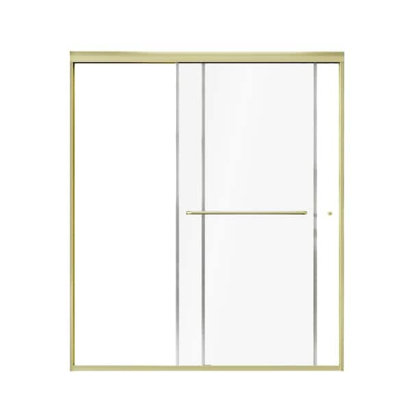 ANGELES HOME 56-60 in. W x 70 in. H Sliding Semi Frameless Shower Door, ANSI Clear Tempered Glass, Easy to Clean, Brushed Gold