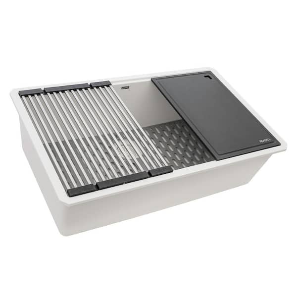 EpiStage 32 in. Undermount Single Bowl Workstation Kitchen Sink in Arctic White Granite Quartz Composite