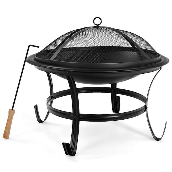 ANGELES HOME 22 in. W x 18.5 in. H Outdoor Round Steel Wood Burning ...