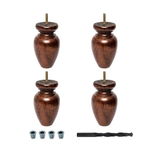 American Pro Decor 5-1/2 in. x 3-1/4 in. Stained Cherry Solid Hardwood Round Bun Foot (4-Pack)