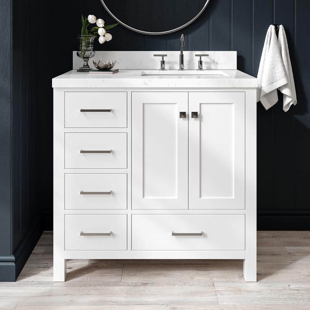 Cambridge 36" White Solid Wood Freestanding Bathroom Vanity Cabinet