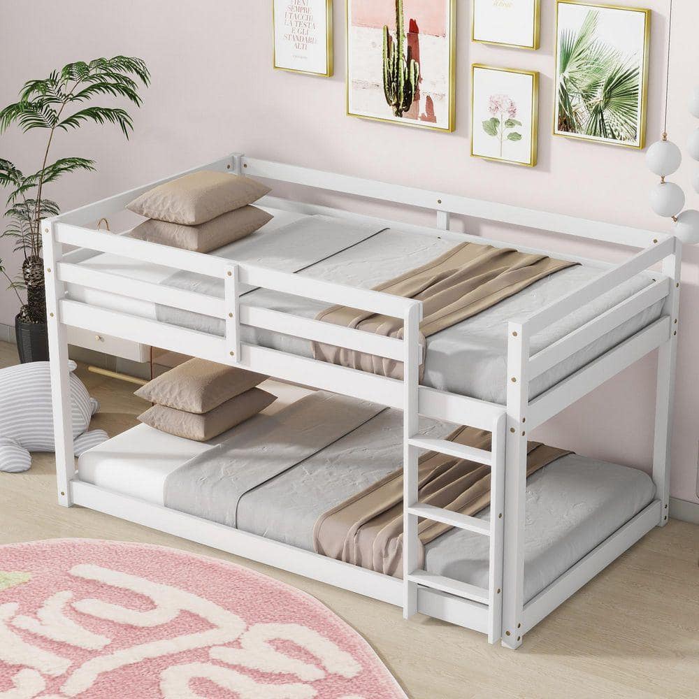 Qualler White Twin over Twin Size Bunk Bed with Ladder FSINSP663K - The ...