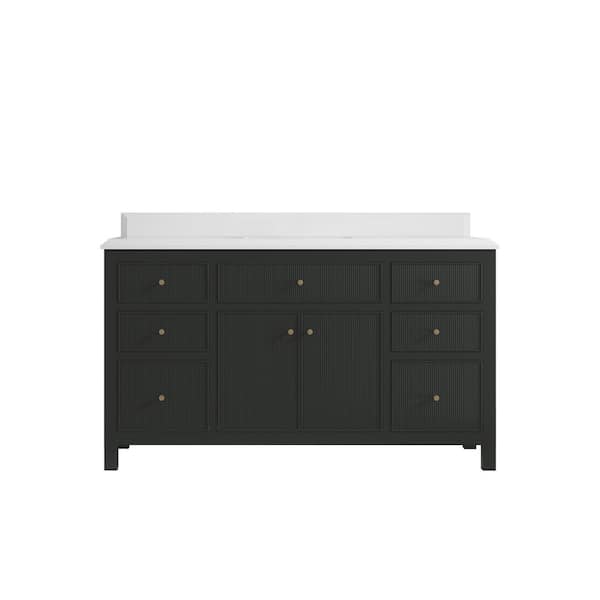 Willow Collections Sonoma 60 in. W x 22 in. D x 36 in. H Single Sink Bath Vanity in Black Top with 1.5" White Quartz Top