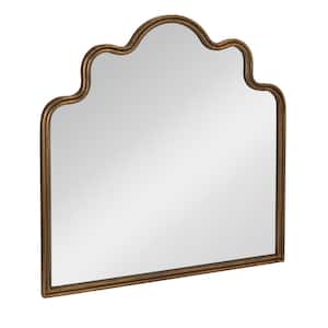 29.12 in. W x 29.12 in. H Metal Wavy Scalloped Arched Distressed Gold Wall Decorative Mirror