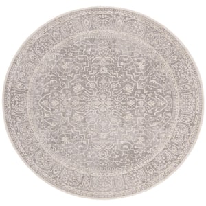 Reflection Light Gray/Cream 5 ft. x 5 ft. Round Distressed Floral Area Rug