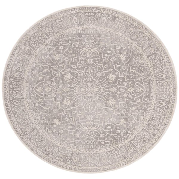 SAFAVIEH Reflection Light Gray/Cream 5 ft. x 5 ft. Round Distressed Floral Area Rug