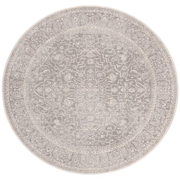 SAFAVIEH Reflection Light Gray/Cream 5 ft. x 5 ft. Distressed Floral Round Area Rug