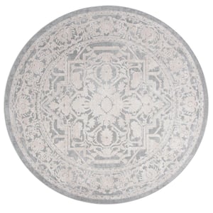 Reflection Light Gray/Cream 5 ft. x 5 ft. Border Floral Round Area Rug