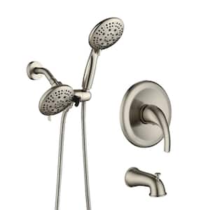 Single Handle 3-Spray Round Shower Faucet with Tub Spout in Brushed Nickel (Valve Included)