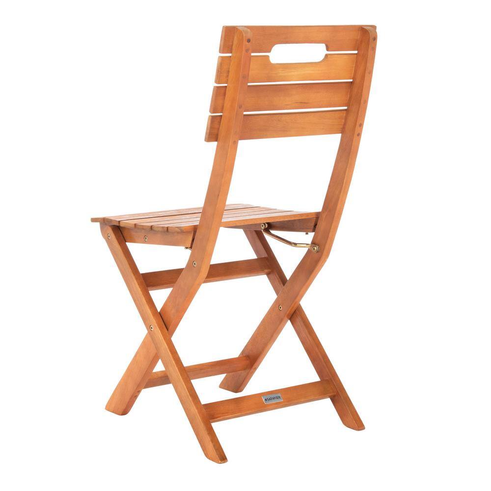 Natural Brown Eucalyptus Wood Folding Side Chairs, Set of 2