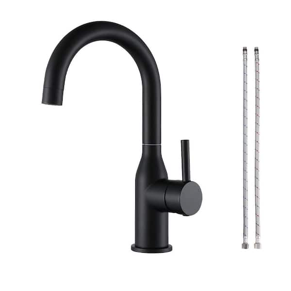 Stainless Steel 1-Hole Single Handle Bar Faucet with Deckplate and Water Supply Lines in Matte Black