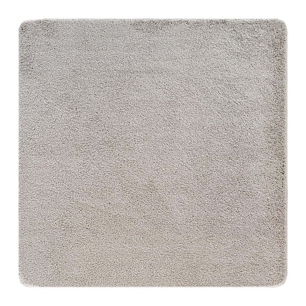 Silky Gray 3 ft. x 3 ft. Solid Plus Thick Pile Non Slip Easy Clean Non Shedding Modern Landing Mat Indoor Area Rug