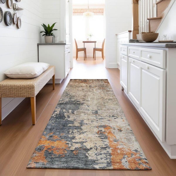 Mayfield Premium Machine Washable Abstract AMF1212 Khaki 2 ft. 3 in. x 7 ft. 6 in. Runner Rug