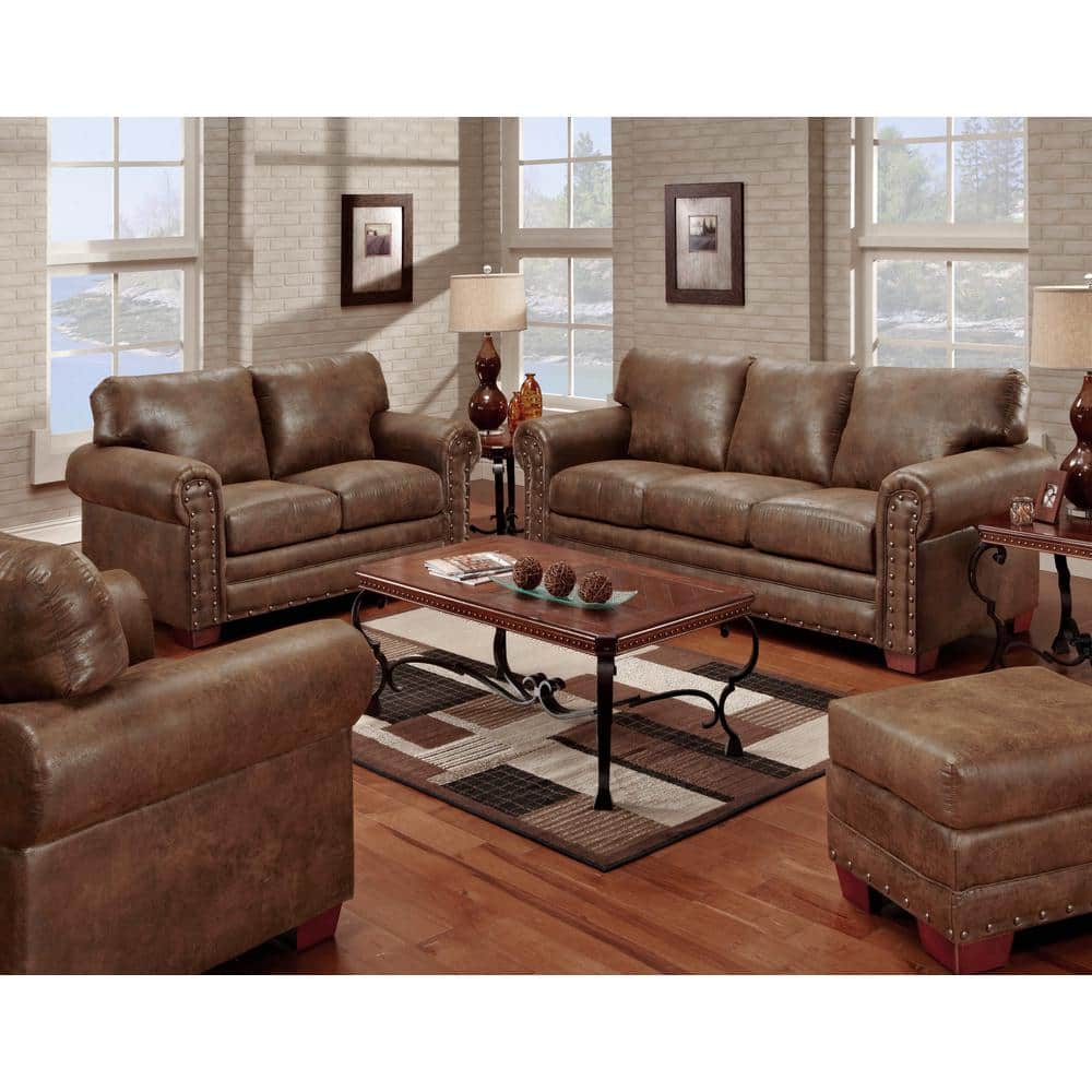 Buckskin 4-Piece Brown Pinto Microfiber Living Room Set with Sleeper Sofa