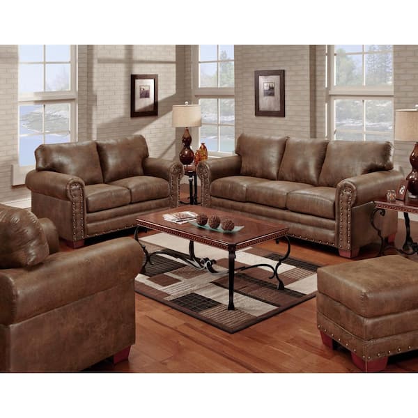American Furniture Classics Buckskin 4-Piece Brown Pinto Microfiber Living Room Set