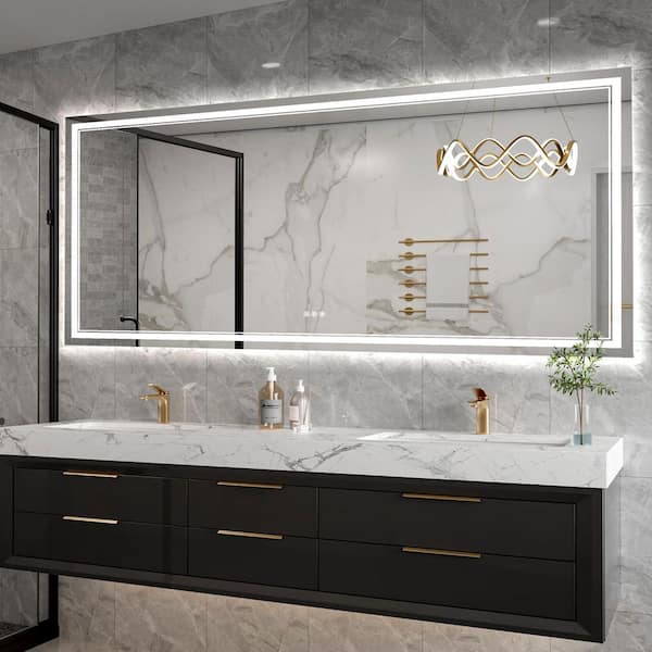 96 in. W. x 36 in. H Rectangular Frameless LED Anti-Fog Wall Mount Bathroom Vanity Mirror in Silver, Defogging, Dimming