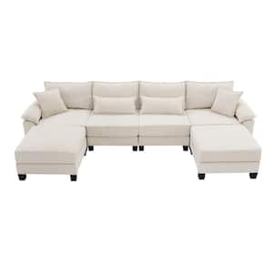 133 x 65 in. Pillow Top Arm Polyester U-Shaped Modular Sectional Sofa in. Beige