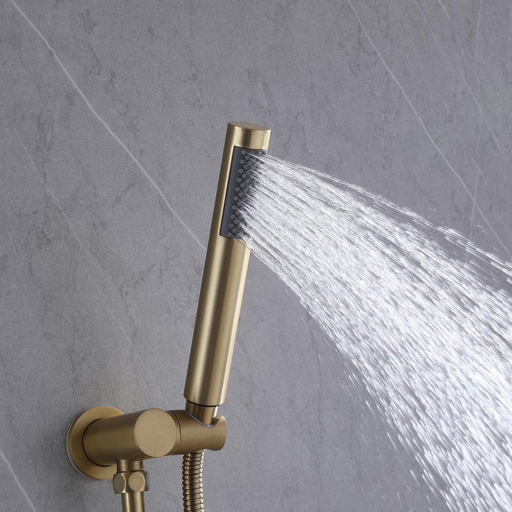 Brushed Gold Stainless Steel Rain Shower Faucet with Handheld Combo