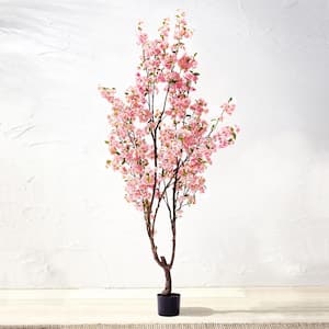 6.5 ft. Artificial Cherry Blossom Flower Tree in Pot