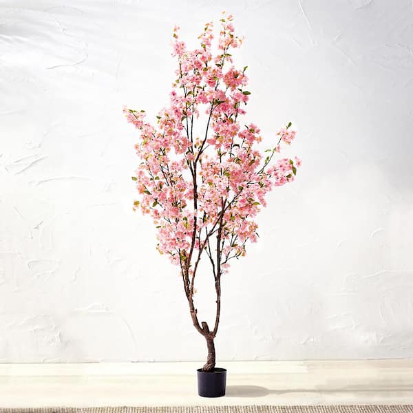 6.5 ft. Pink Artificial Cherry Blossom Flower Tree in Pot 60426-P - The ...