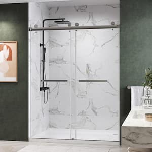 Catalyst 54 in. W x 76 in. H Double Sliding Frameless Shower Door in Chrome with 3/8 in. Clear Glass
