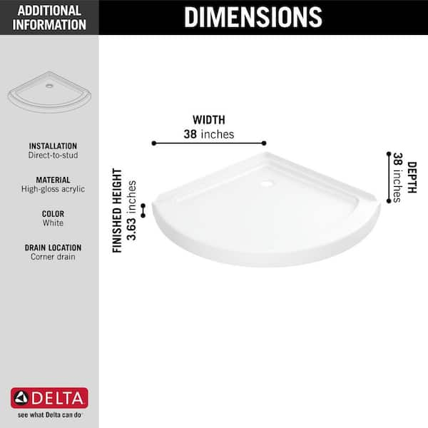 38'' Round Corner Shower Base in High Gloss White B711917-3838-WH