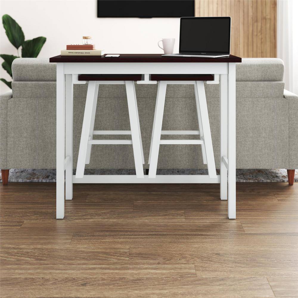 White Acacia Wood 3-Piece Counter Height Pub Dining Set