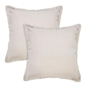 Nellie Cream Solid Color Stitched Border Hand-Woven 20 in. x 20 in. Indoor Throw Pillow Set of 2