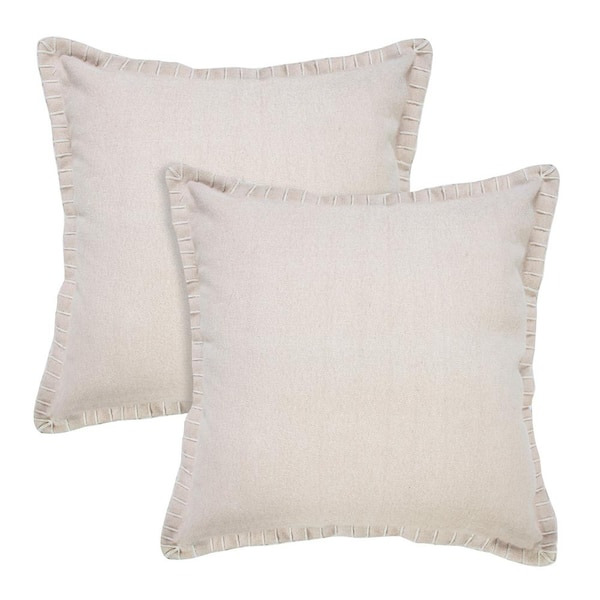 Unbranded Nellie Cream Solid Color Stitched Border Hand-Woven 20 in. x 20 in. Indoor Throw Pillow Set of 2