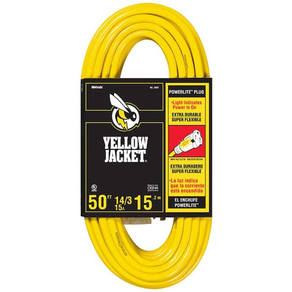 Yellow Jacket 50 ft. 14/3 SJTW Outdoor Heavy-Duty 15 Amp Contractor Extension Cord with Power Light Plug