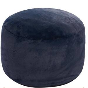 20 x 15 in. Navy Round Outdoor Pouf Cushion with Foam Filling Soft Foot Rest for Living Room