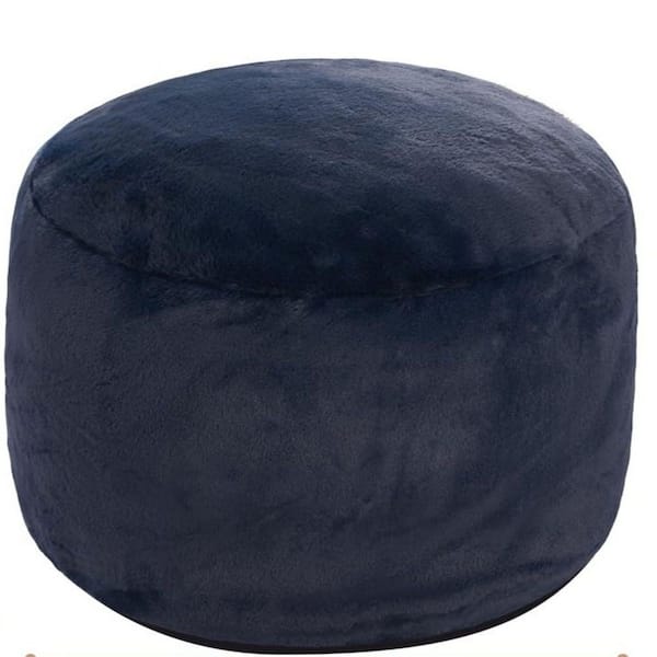20 x 15 in. Navy Round Outdoor Pouf Cushion with Foam Filling Soft Foot Rest for Living Room