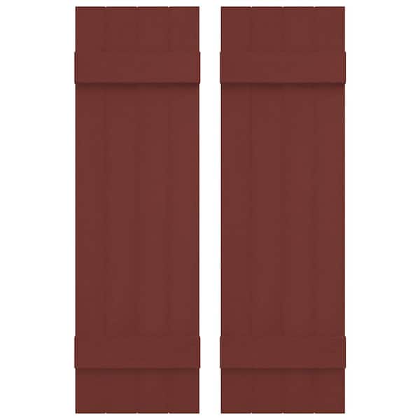 14 in. W x 35 in. H Vinyl Exterior Joined Board and Batten Shutters Pair in Burgundy Red