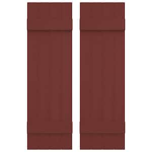 14 in. W x 47 in. H Vinyl Exterior Joined Board and Batten Shutters Pair in Burgundy Red