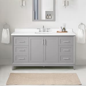 Maverick 60 in. W x 22 in. D x 34 in. H Single Sink Bath Vanity in American Gray with White Engineered Stone Top