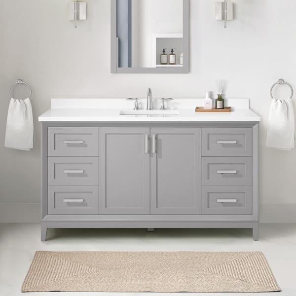 OVE Decors Maverick 60 in. W x 22 in. D x 34 in. H Single Sink Bath Vanity in American Gray with White Engineered Stone Top