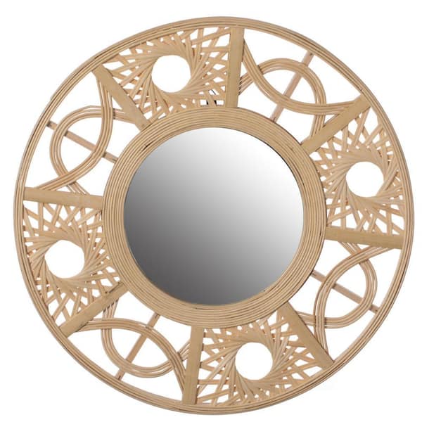 21.75 in. x 21.75 in. Classic Round Framed Hanging Wall Decorative Mirror Shape Natural for Living Room, Dining Room